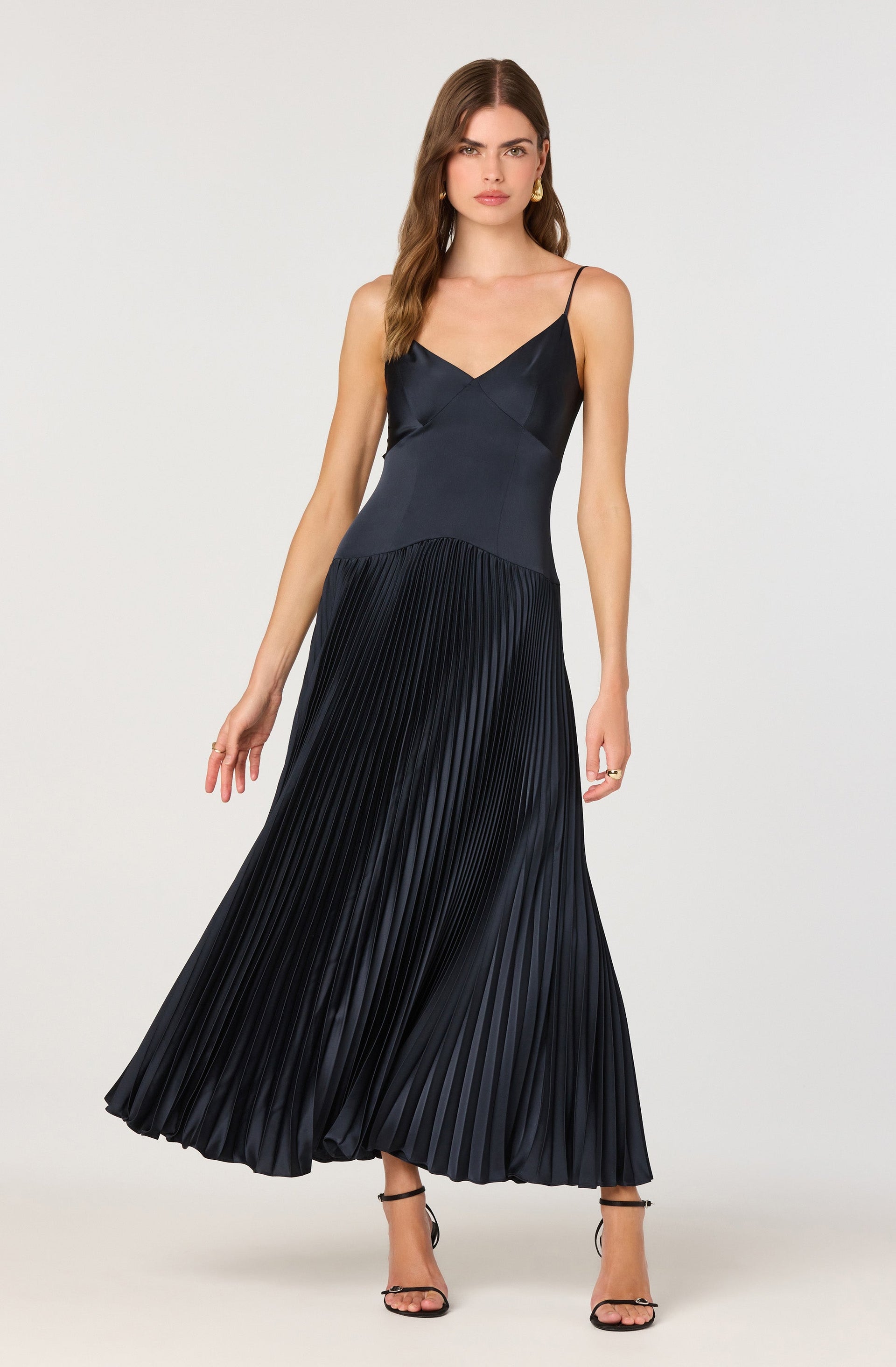 Astr The Label | Pleated Drop Waist Maxi Dress in Navy