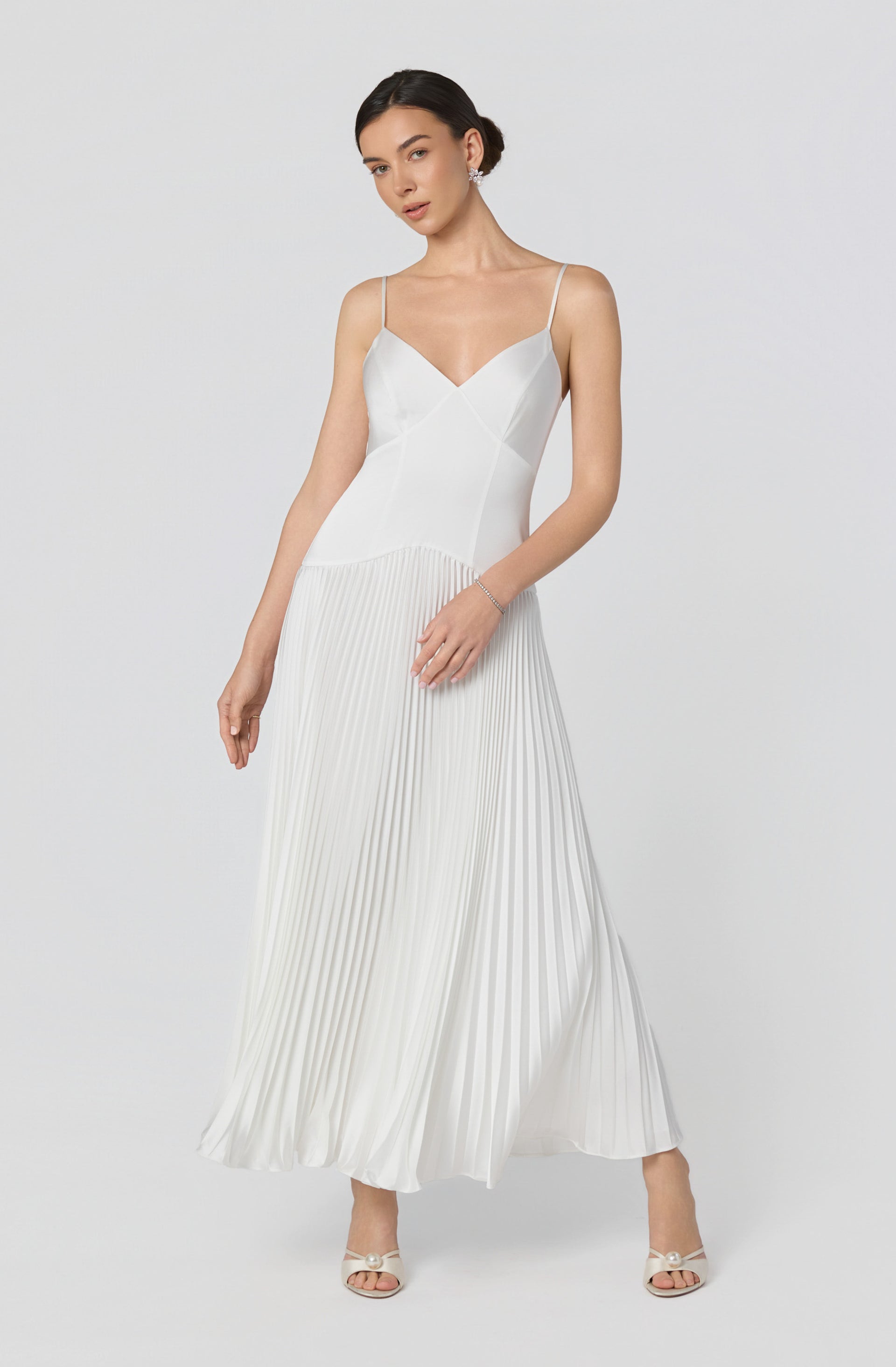 Pleated Drop Waist Maxi Dress