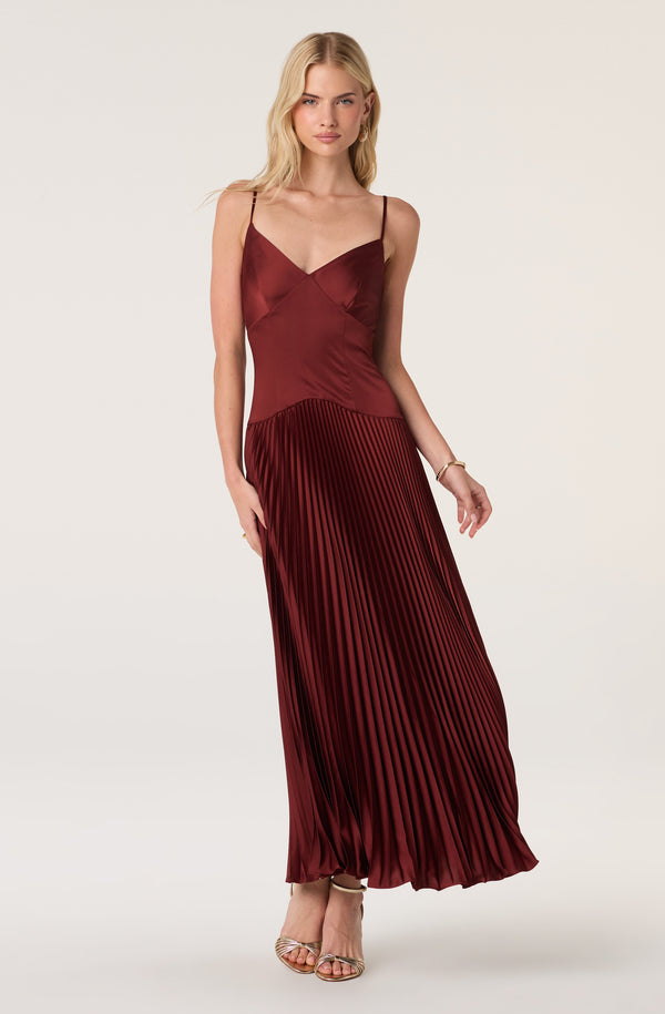 pleated silk maxi dress Aura One Shoulder Ruched Pleated Maxi Dress in Mulberry Silk XL