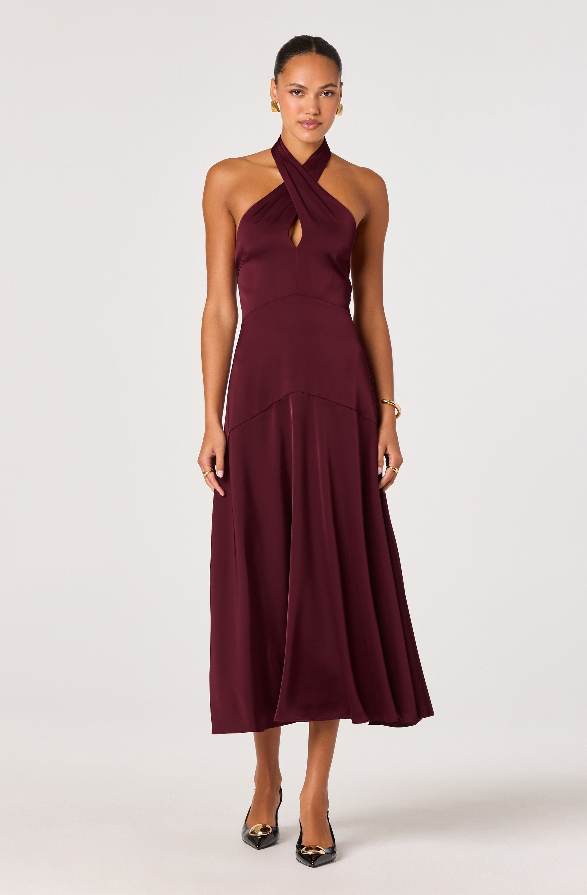 knee length dresses for ladies Alinta Floral Ruffle Cowl Neck Midi Dress