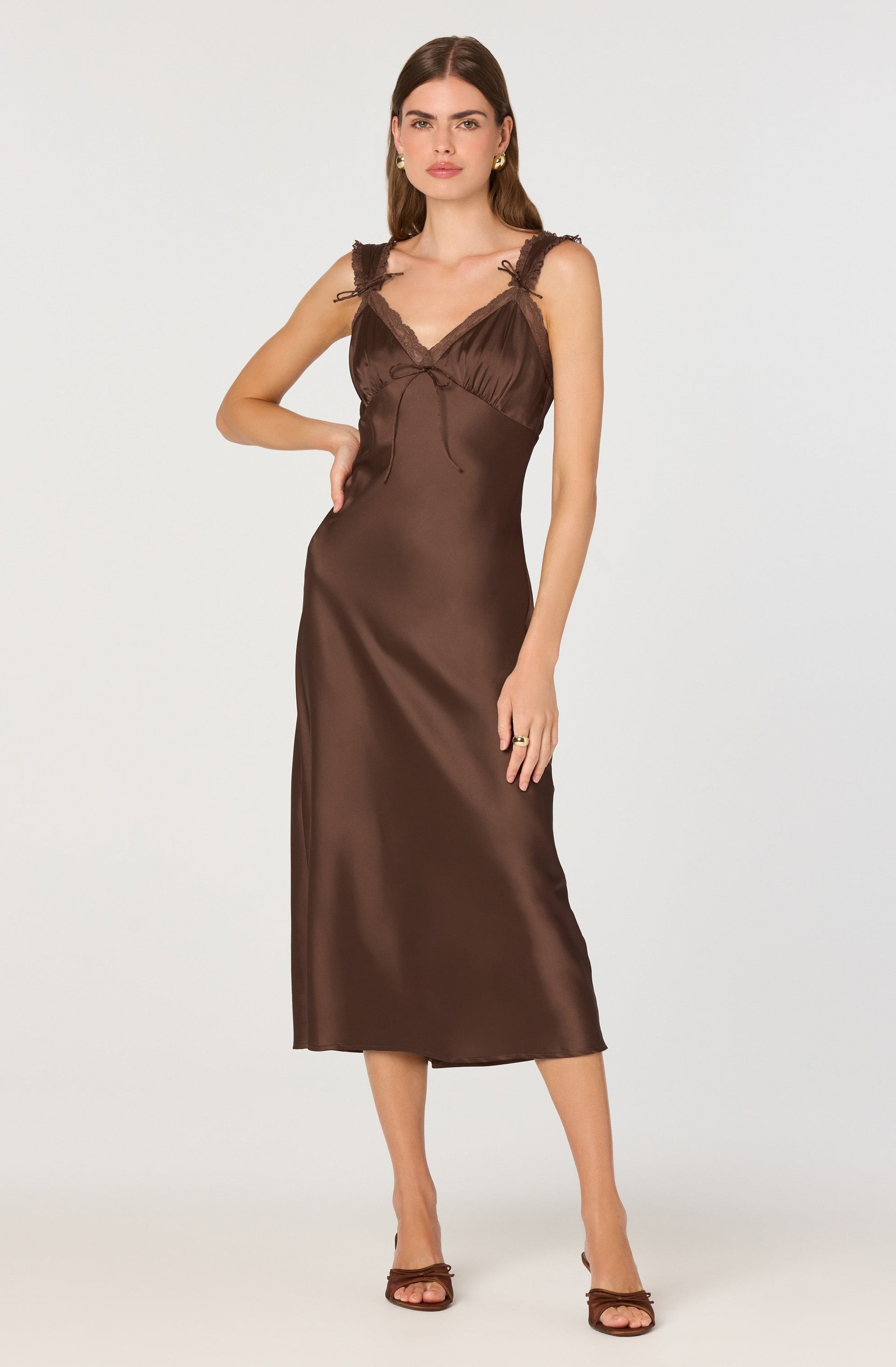 blue dress for baby girl Lilly Sweetheart Satin Maxi Dress / Dark Chocolate | Meshki