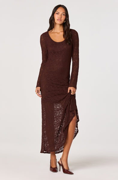 ASTR the Label Long Sleeve Lace A-Line Maxi Dress in Chocolate Brown at Nordstrom, Size Medium ASTR the Label Long Sleeve Lace A-Line Maxi Dress in Chocolate Brown at Nordstrom, Size Medium