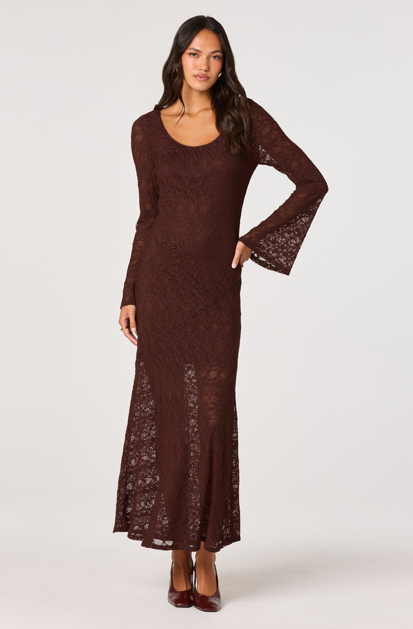 ASTR the Label Long Sleeve Lace A-Line Maxi Dress in Midnight Charcoal at Nordstrom, Size X-Small ASTR the Label Long Sleeve Lace A-Line Maxi Dress in Midnight Charcoal at Nordstrom, Size X-Small