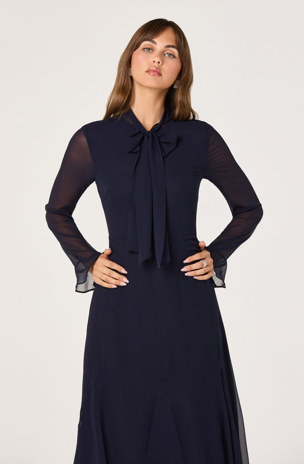 knee length dresses for ladies Keilani High Neck Open Knit Midi Dress • Shop American Threads Women's Trendy Online Boutique Peach / S main image 0