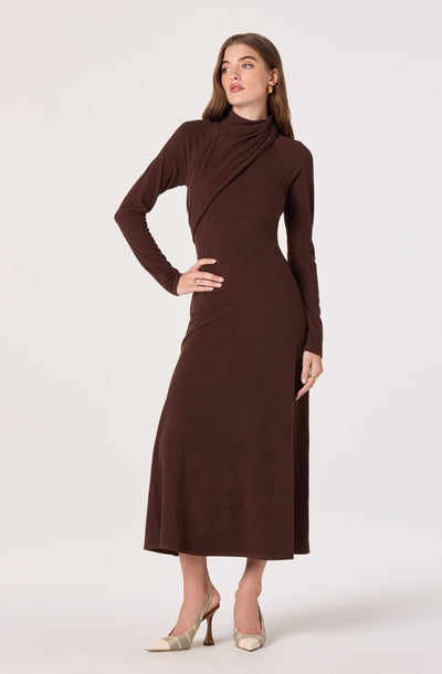Astr Women's Long Sleeve Mock Neck Dress - Brown - Casual Dresses Astr Women's Long Sleeve Mock Neck Dress - Brown - Casual Dresses