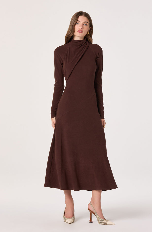 Asymmetric Draped Mock Neck Midi Dress - ASTR the Label Asymmetric Draped Mock Neck Midi Dress - ASTR the Label