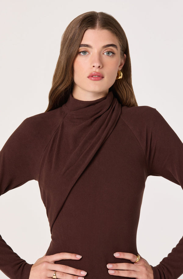 Asymmetric Draped Mock Neck Midi Dress - ASTR the Label Asymmetric Draped Mock Neck Midi Dress - ASTR the Label
