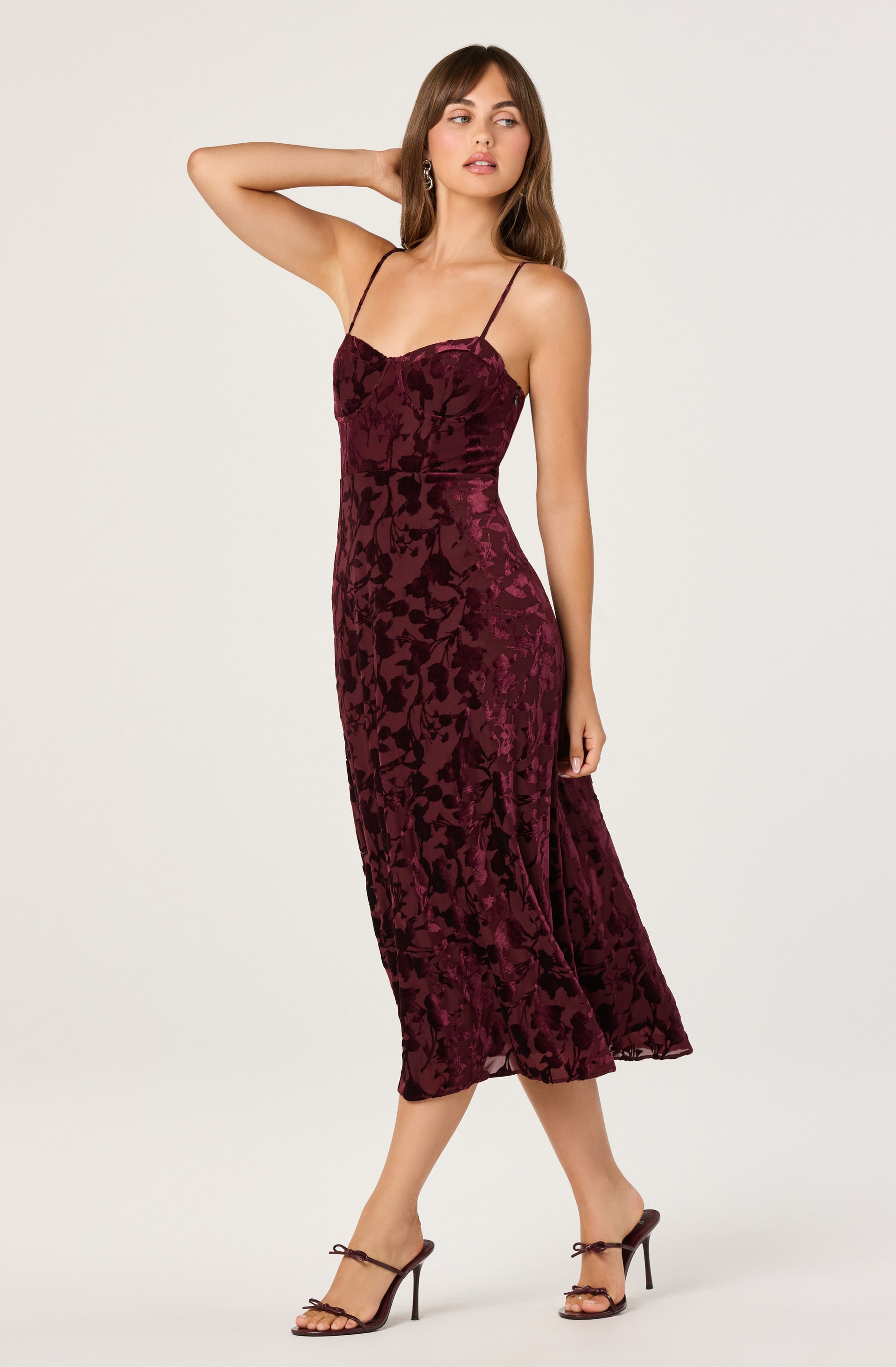 Velvet Floral Burnout Bustier Midi Dress - ASTR the Label Velvet Floral Burnout Bustier Midi Dress - ASTR the Label
