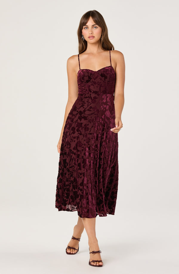 Velvet Floral Burnout Bustier Midi Dress - ASTR the Label
