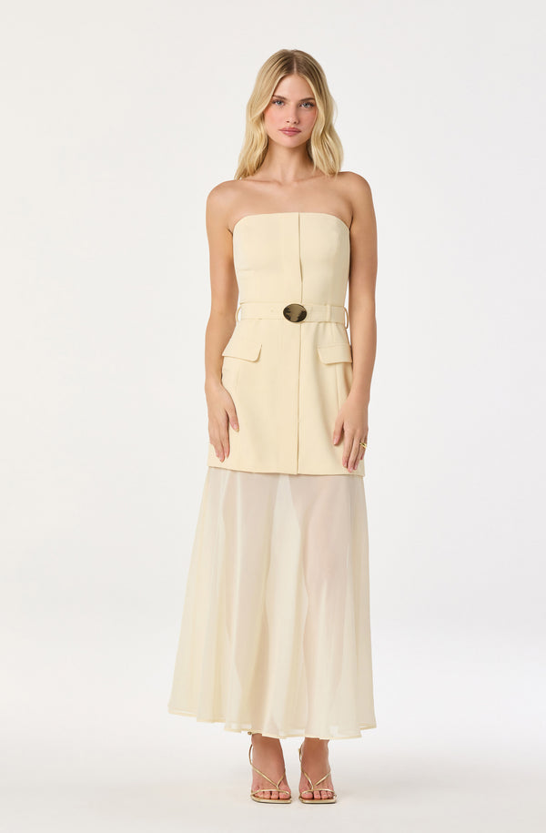 ASTR the Label | Strapless Contrast Belted Dress in Buttercream | Size XL ASTR the Label | Strapless Contrast Belted Dress in Buttercream | Size XL