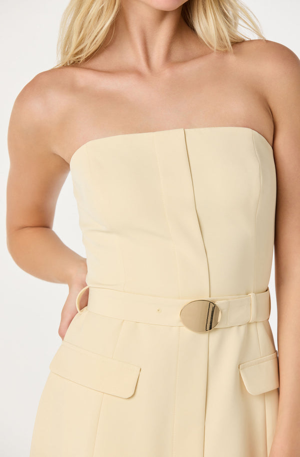 ASTR the Label | Strapless Contrast Belted Dress in Buttercream