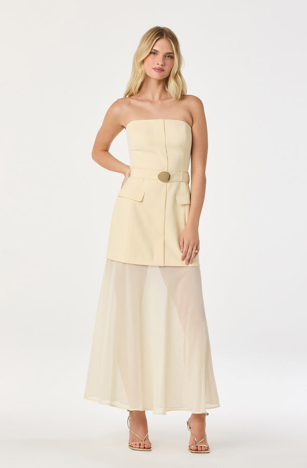 ASTR the Label | Strapless Contrast Belted Dress in Buttercream | Size XL ASTR the Label | Strapless Contrast Belted Dress in Buttercream | Size XL