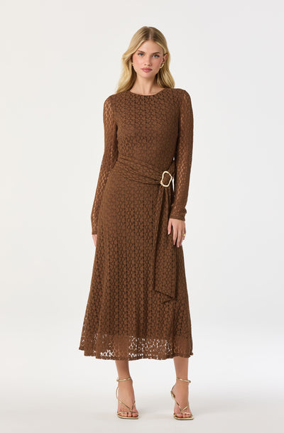 Belted Lace Midi Dress
