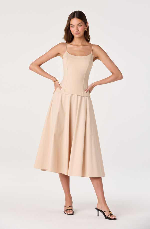 Cierra Mixed Media Drop Waist Midi Dress - ASTR the Label Cierra Mixed Media Drop Waist Midi Dress - ASTR the Label