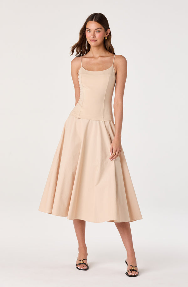 ASTR the Label | Cierra Mixed Media Drop Waist Midi Dress in Natural
