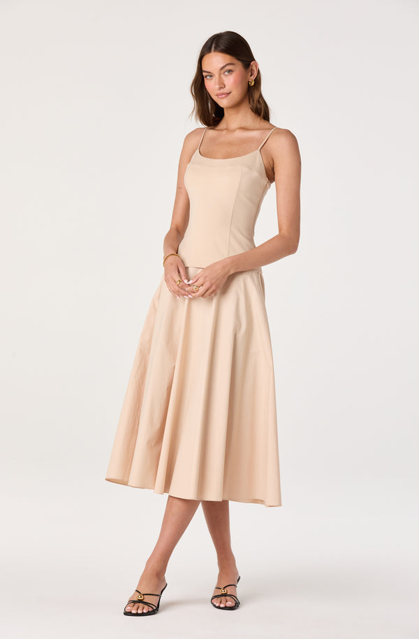 ASTR the Label | Cierra Mixed Media Drop Waist Midi Dress in Natural