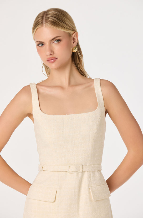 belted tweed mini dress Adelyn Belted Tweed Mini Dress