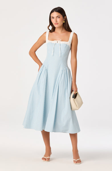 Hazel Striped Drop-Waist Midi Dress