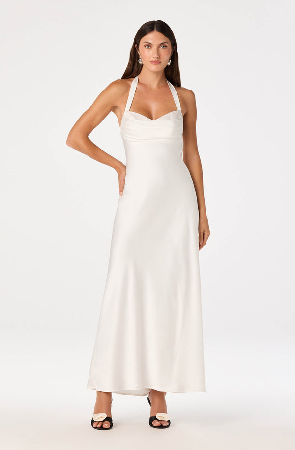 slim fit dress slacks Astr The Label | Lara Sweetheart Halter Maxi Dress in White