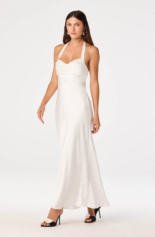slim fit dress slacks Astr The Label | Lara Sweetheart Halter Maxi Dress in White