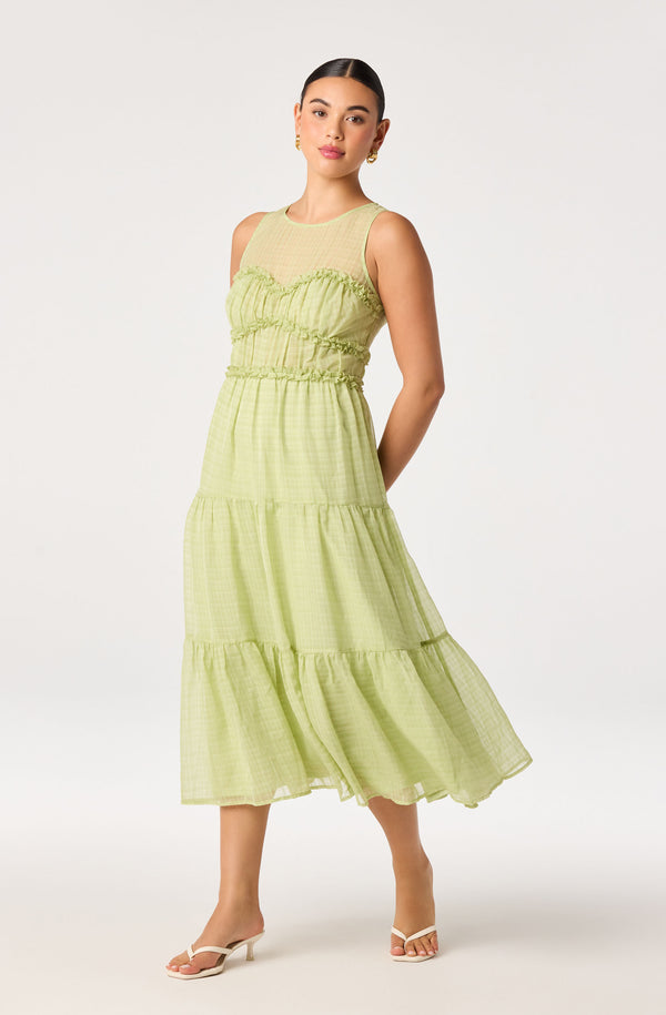 ASTR the Label | Adrianne Tiered Organza Midi Dress in Green