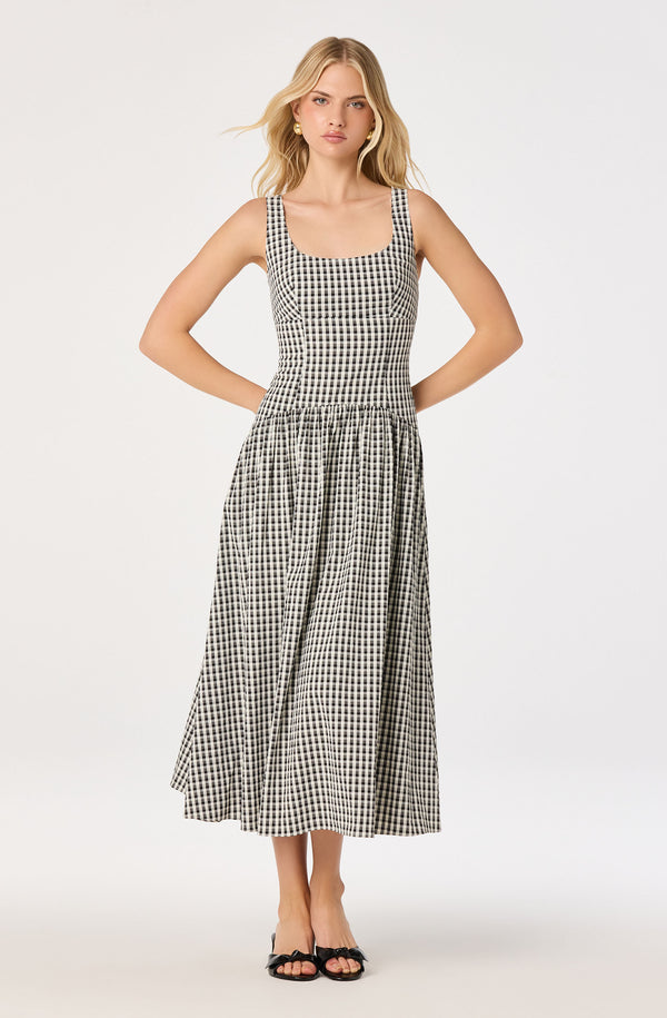 ASTR the Label | Cara Gingham Sleeveless Midi Dress in Black Gingham | Size L ASTR the Label | Cara Gingham Sleeveless Midi Dress in Black Gingham | Size L