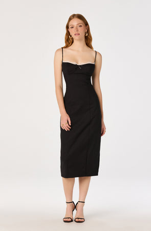 astr the label pleated bustier midi dress Bea Lace Trim Color:HUNTER GREEN Ruffle Trim Slit Midi This satin pleated midi Collection: ADORNMENT