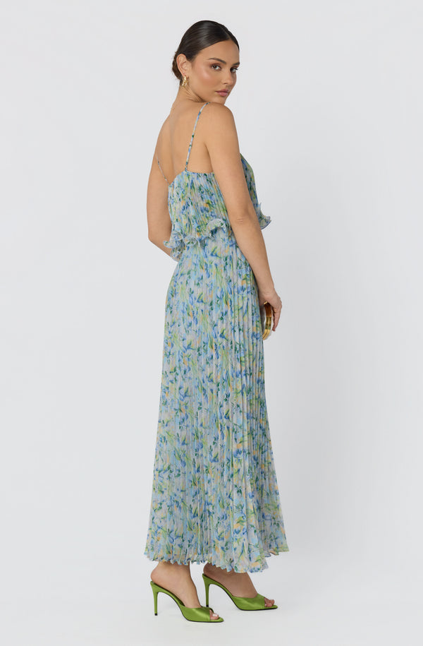 ASTR the Label | Makennah Pliss Floral Maxi Dress in Blue Green Floral | Size S ASTR the Label | Makennah Pliss Floral Maxi Dress in Blue Green Floral | Size S