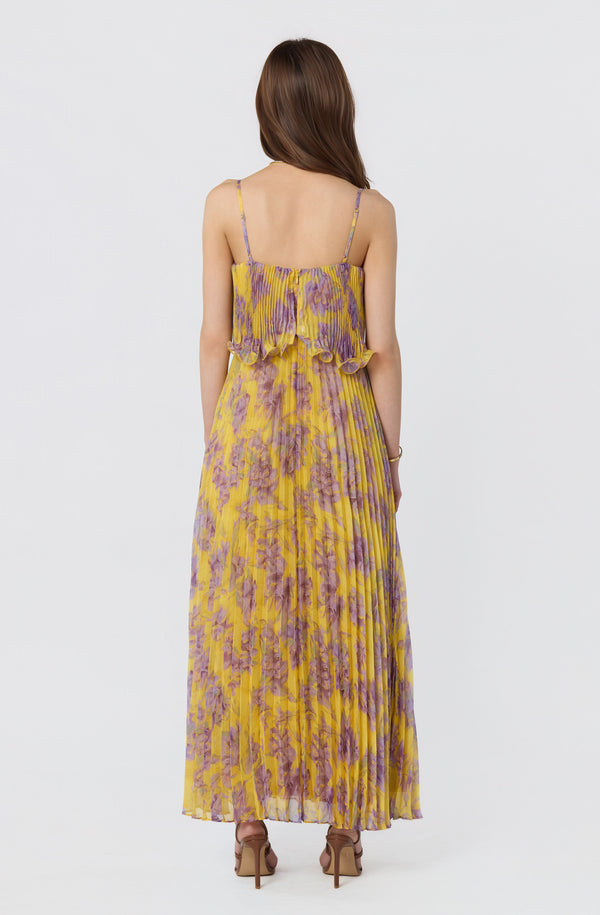 Makennah Plissé Floral Maxi Dress