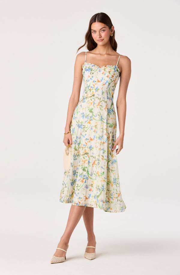 Jaylynn Ruffle Sweetheart Linen Midi Dress - ASTR the Label Jaylynn Ruffle Sweetheart Linen Midi Dress - ASTR the Label