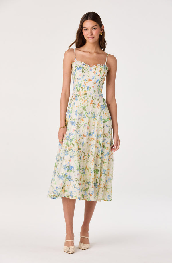 Jaylynn Ruffle Sweetheart Linen Midi Dress - ASTR the Label