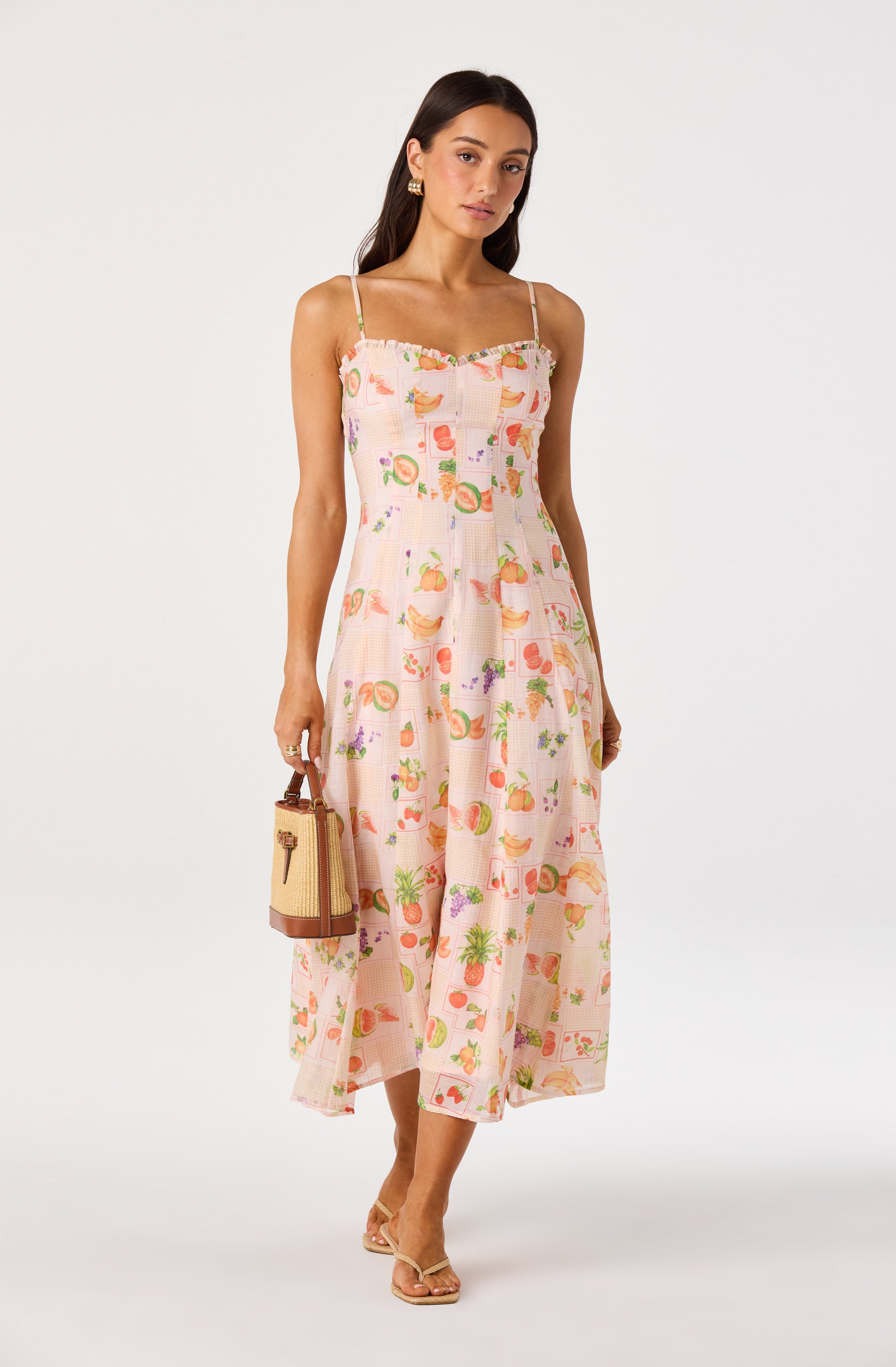 Jaylynn Ruffle Sweetheart Linen Midi Dress - ASTR the Label