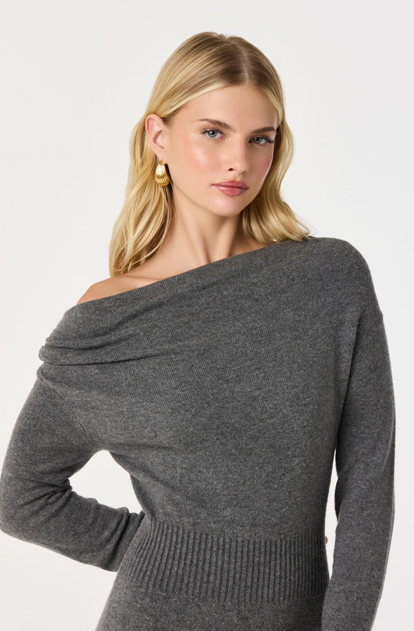 S oneshoulder shirt knit dress グレー One Shoulder Midi Sweater Dress - ASTR the Label