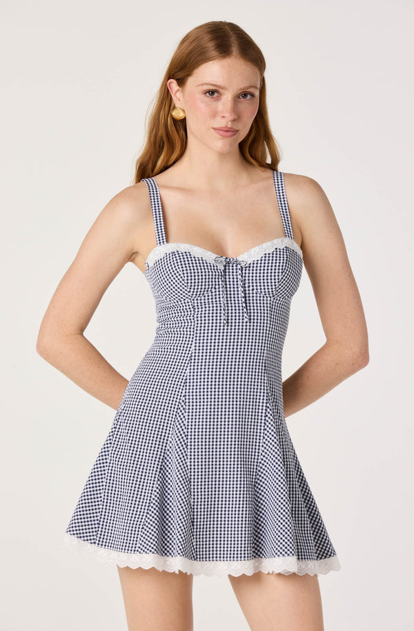 ASTR the Label | Nicolette Gingham Mini Dress in Navy Gingham