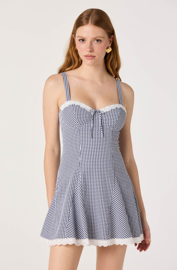 ASTR the Label | Nicolette Gingham Mini Dress in Navy Gingham