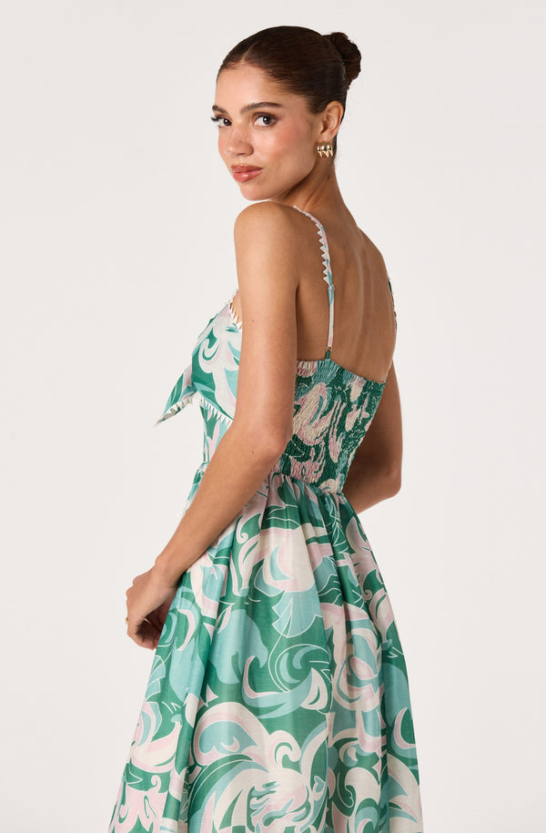 green abstract print dress Umgee Abstract Print Leaf Maxi Dress in Green  June Adel