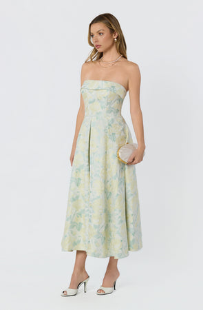 jacquard strapless midi dress Destini Floral Norma Kamali off-shoulder Midi Knee to mid Sabrina Carpenter heart dresses color:Grape