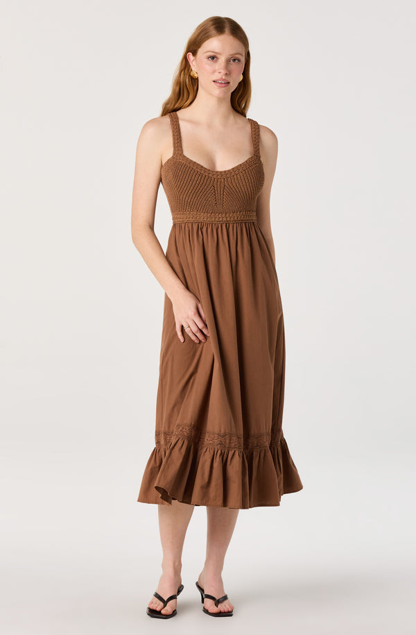 ASTR the Label | Jacquelin Crochet Open Back Dress in Camel