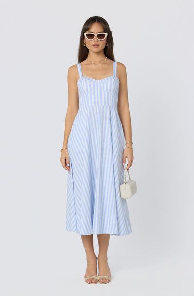 Isabela Striped Sweetheart Midi Dress