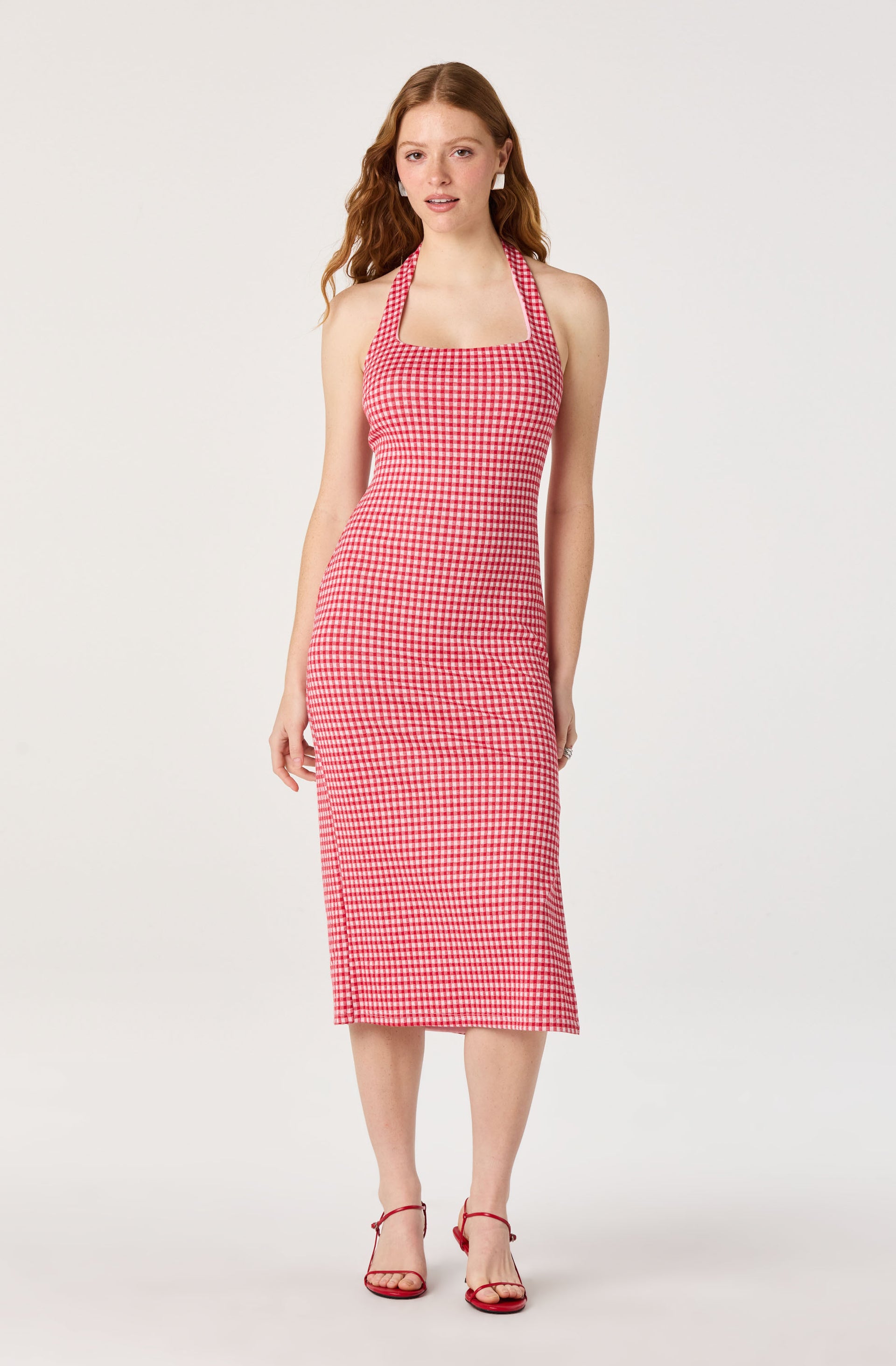 knee length dresses for ladies Alice Halter Gingham Fitted Midi Dress