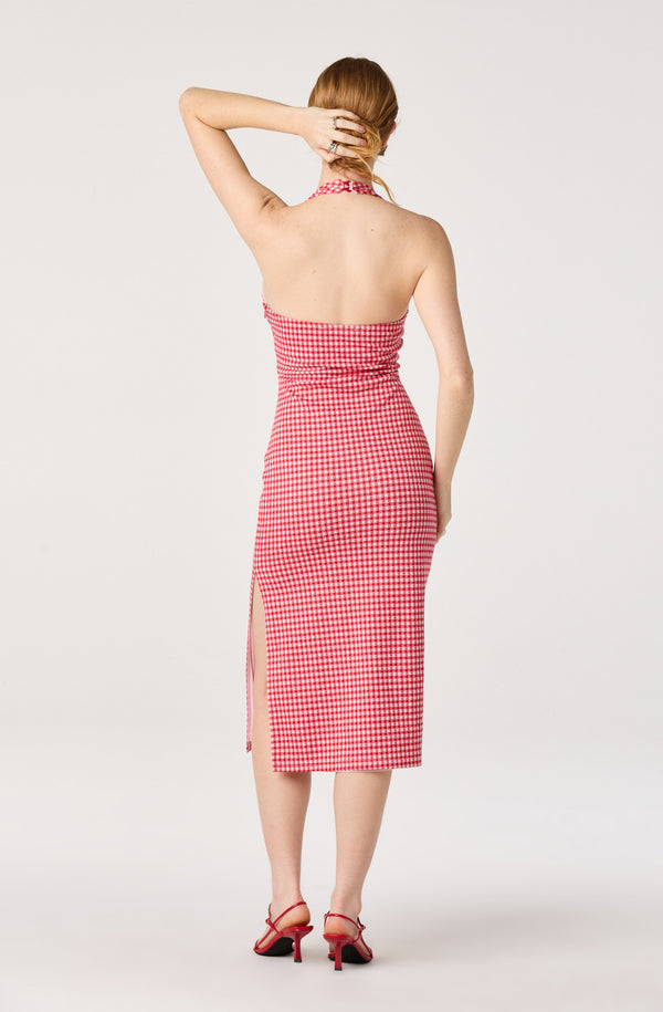 ASTR the Label | Alice Halter Gingham Fitted Midi Dress in Red Gingham | Size L ASTR the Label | Alice Halter Gingham Fitted Midi Dress in Red Gingham | Size L