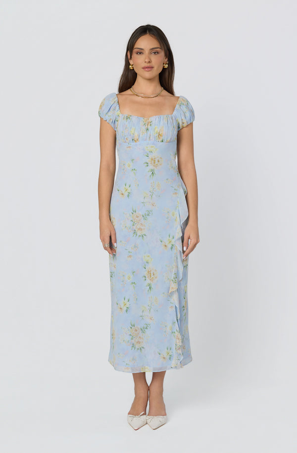 ASTR the Label | Florence Floral Puff Sleeve Maxi Dress in Blue Multi Floral | Size M ASTR the Label | Florence Floral Puff Sleeve Maxi Dress in Blue Multi Floral | Size M