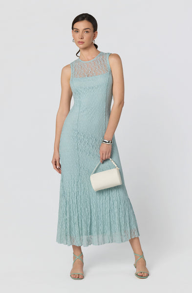 the Label Annabella Lace Overlay Midi Dress in Green