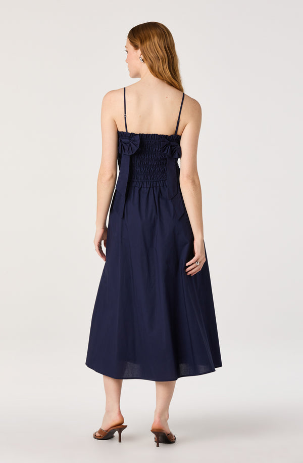 ASTR the Label | Harper Smocked A-Line Midi Dress in Navy | Size XS ASTR the Label | Harper Smocked A-Line Midi Dress in Navy | Size XS