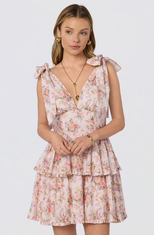 knee length dresses for ladies Cabina Floral Ruffle Tiered Mini Dress main image 1