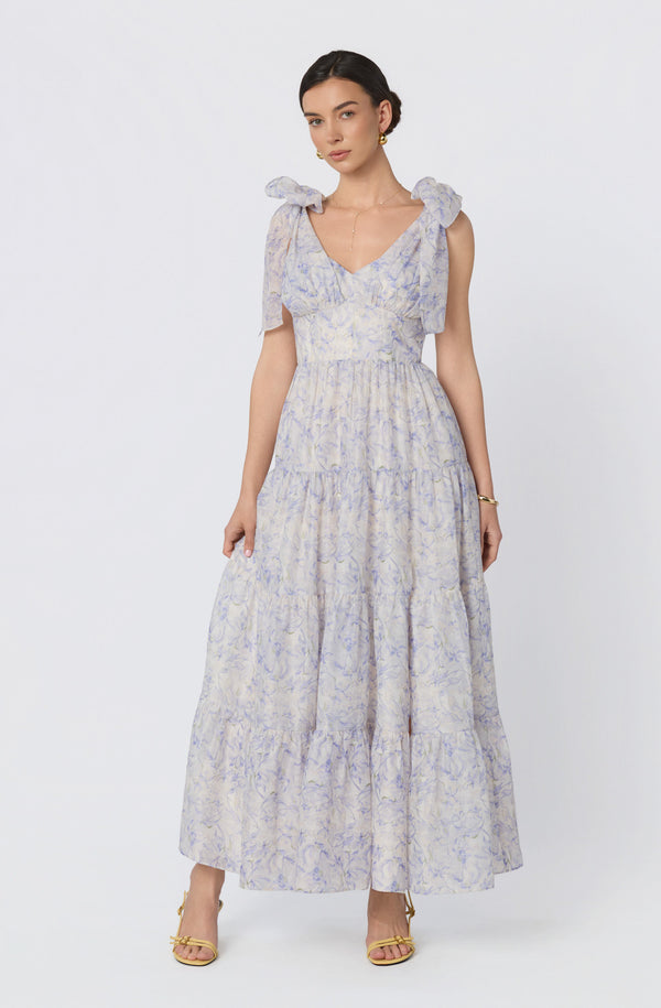 ASTR the Label | Lenora Floral Tiered Maxi Dress in Purple Floral | Size S