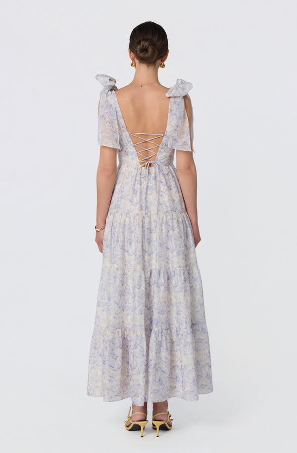 fitted lace wedding dress Lenora Floral Tiered Maxi Dress