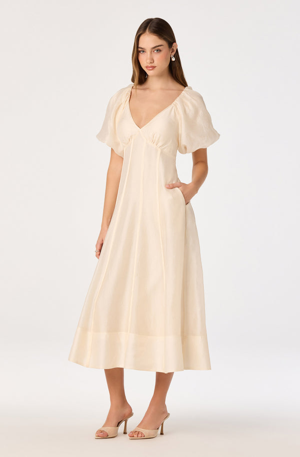 ASTR the Label | Kathaleya Puff Sleeve Midi Dress in Ivory
