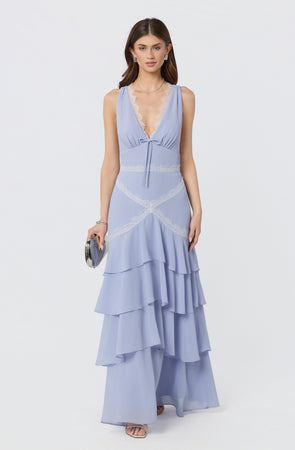 evelyn lace high-low midi dress Trim Tiered Ruffle Maxi All over embroidered Size:22-36-37 Midnight Doll Burnout Velvet YCRF_Womensclothing
