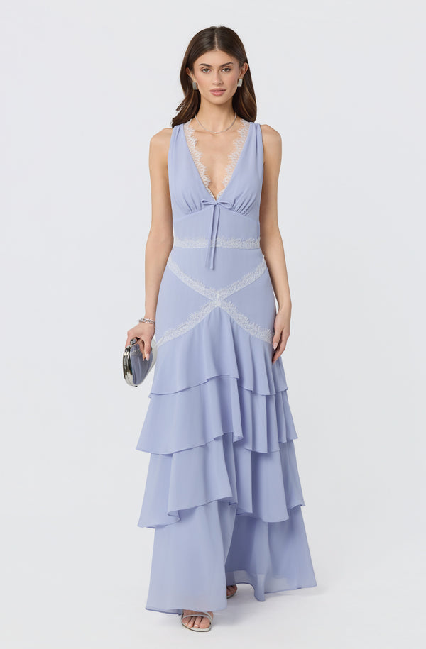 Evelyn Lace Trim Tiered Ruffle Maxi Dress - ASTR the Label Evelyn Lace Trim Tiered Ruffle Maxi Dress - ASTR the Label